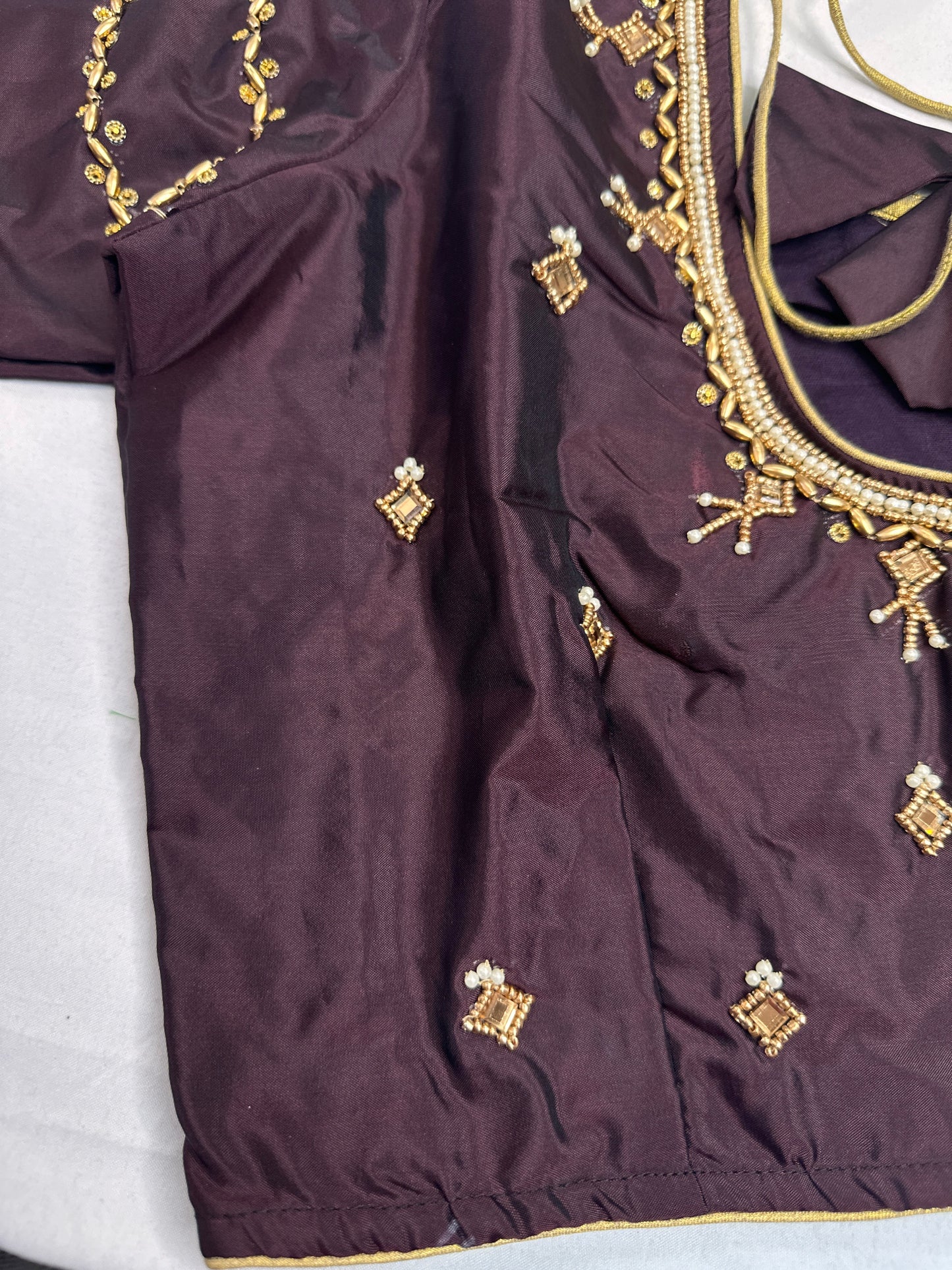 Brown Silk Maggam Aari Blouse