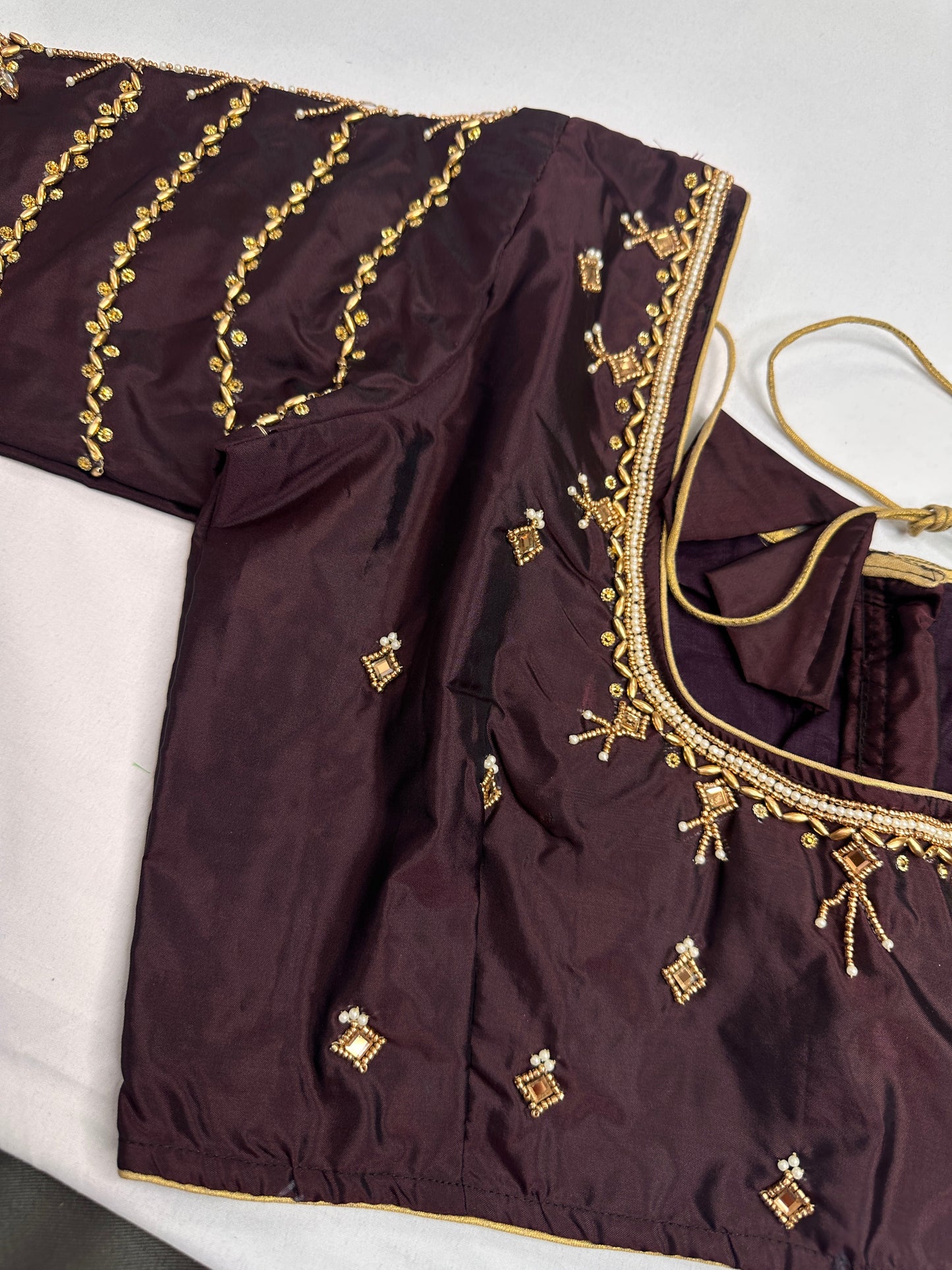 Brown Silk Maggam Aari Blouse