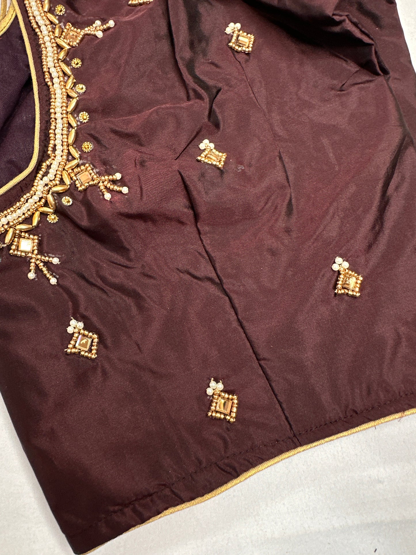 Brown Silk Maggam Aari Blouse