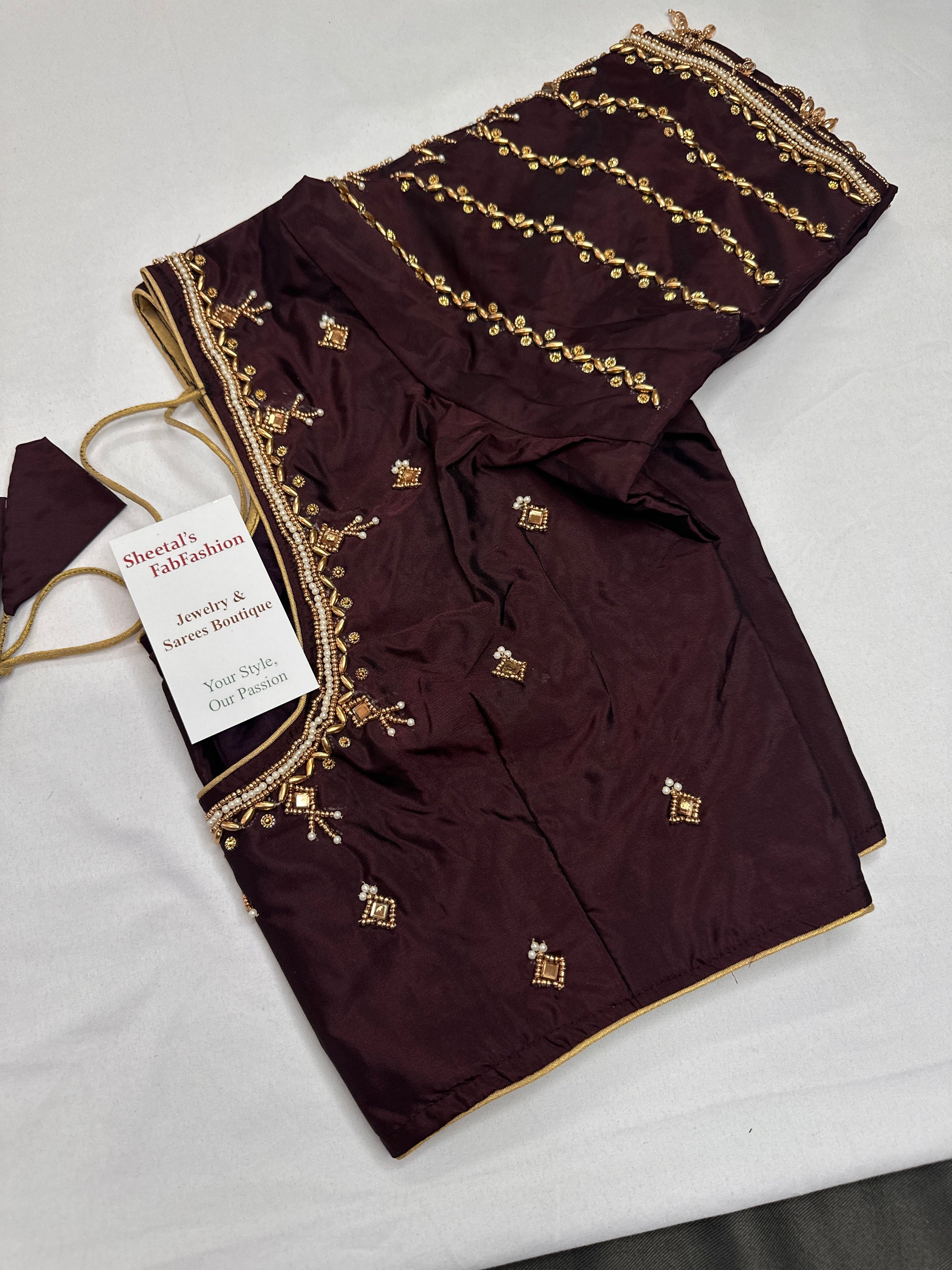 Brown Silk Maggam Aari Blouse