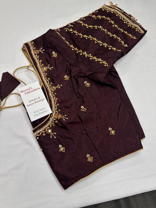 Brown Silk Maggam Aari Blouse