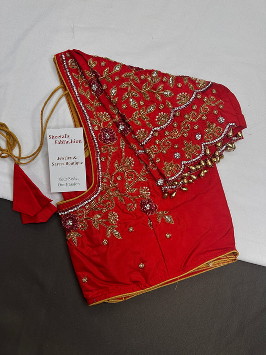 Red Silk Maggam Aari Blouse