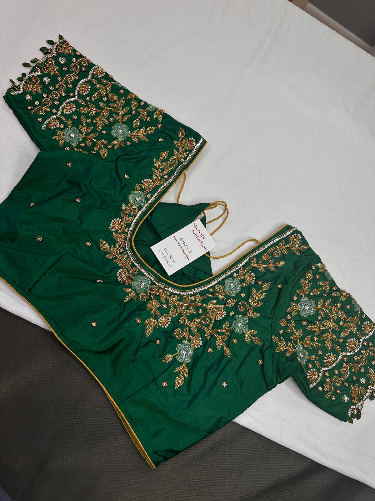 Green Silk Maggam Aari Blouse