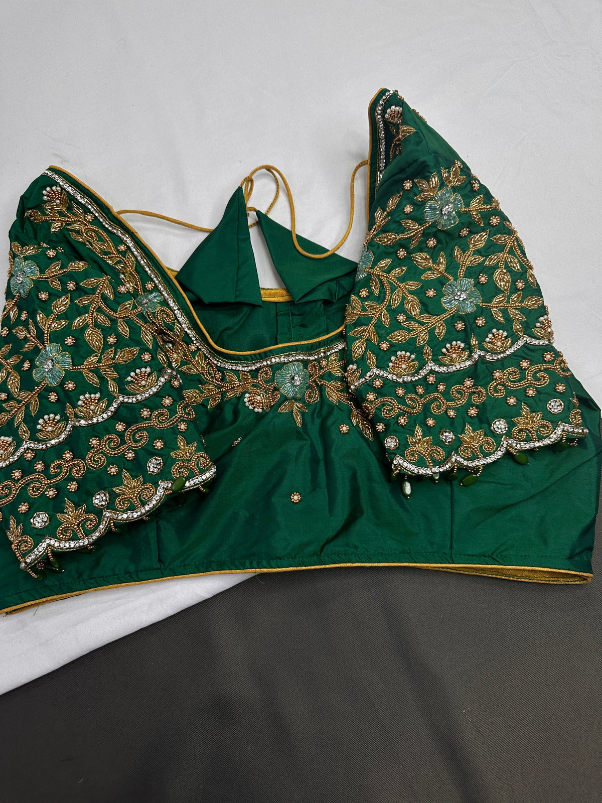 Green Silk Maggam Aari Blouse