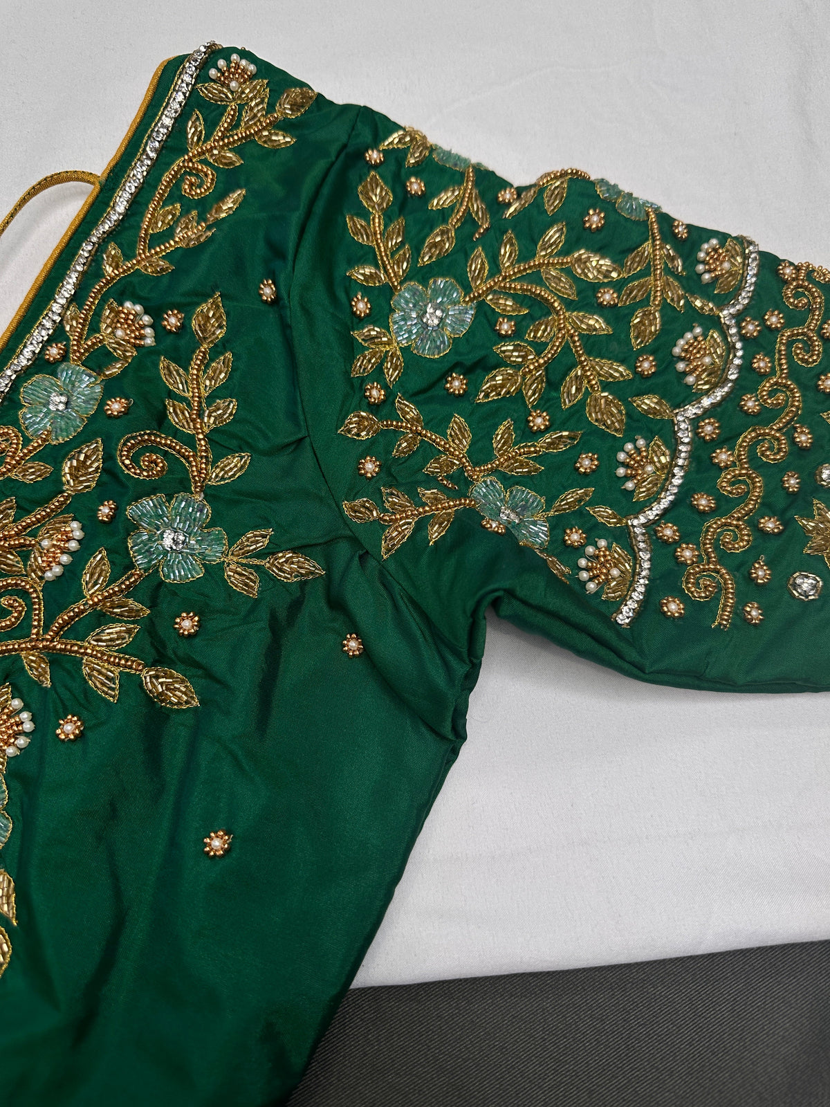 Green Silk Maggam Aari Blouse