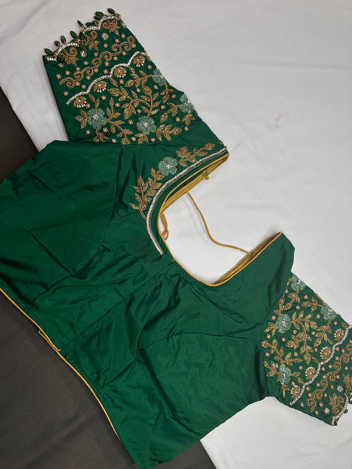 Green Silk Maggam Aari Blouse