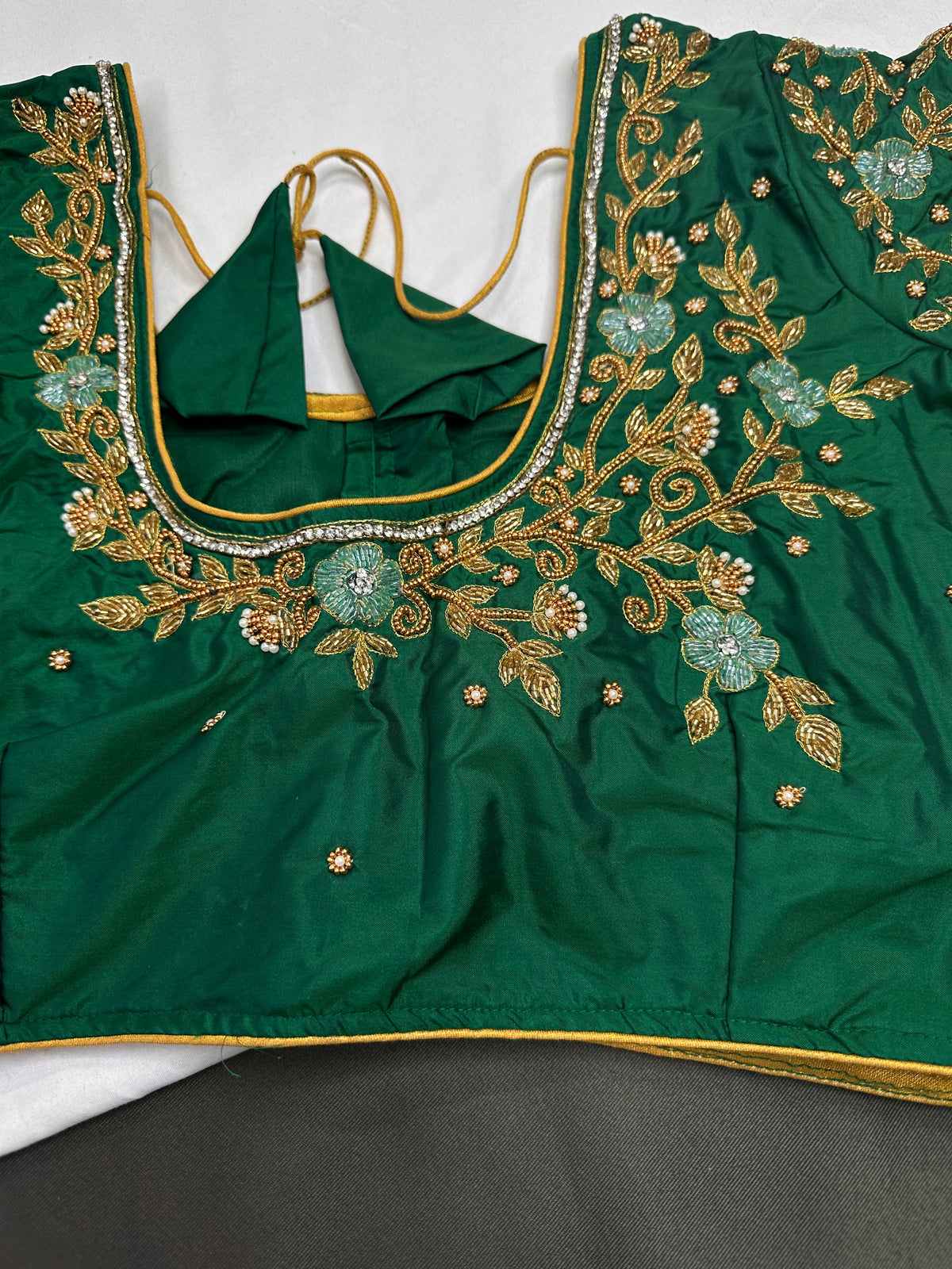 Green Silk Maggam Aari Blouse