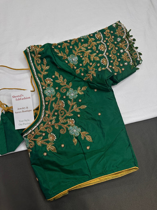 Green Silk Maggam Aari Blouse