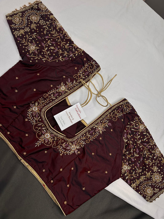 Plum Brown Silk Maggam Aari Blouse