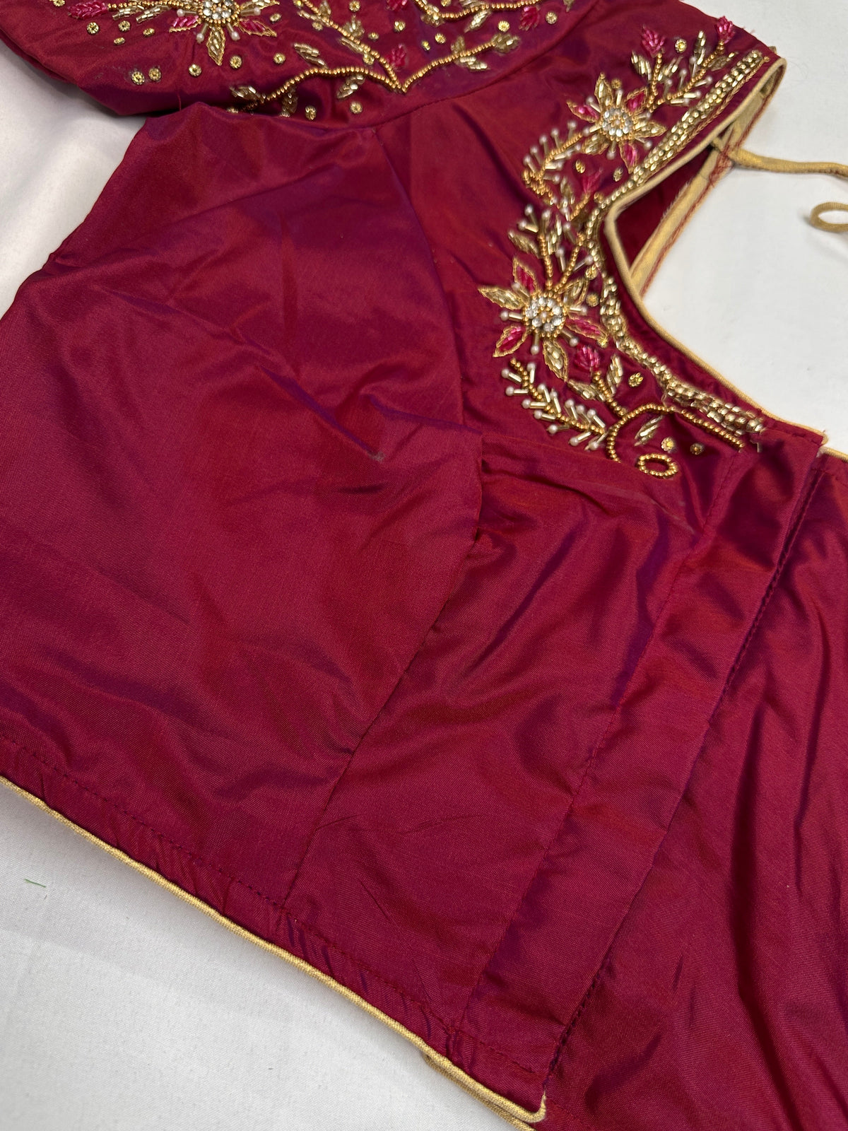 Maroon Red Silk Maggam Aari Blouse