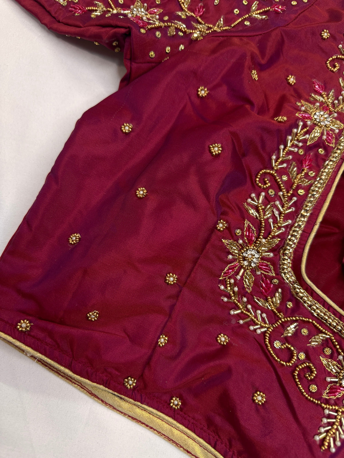 Maroon Red Silk Maggam Aari Blouse