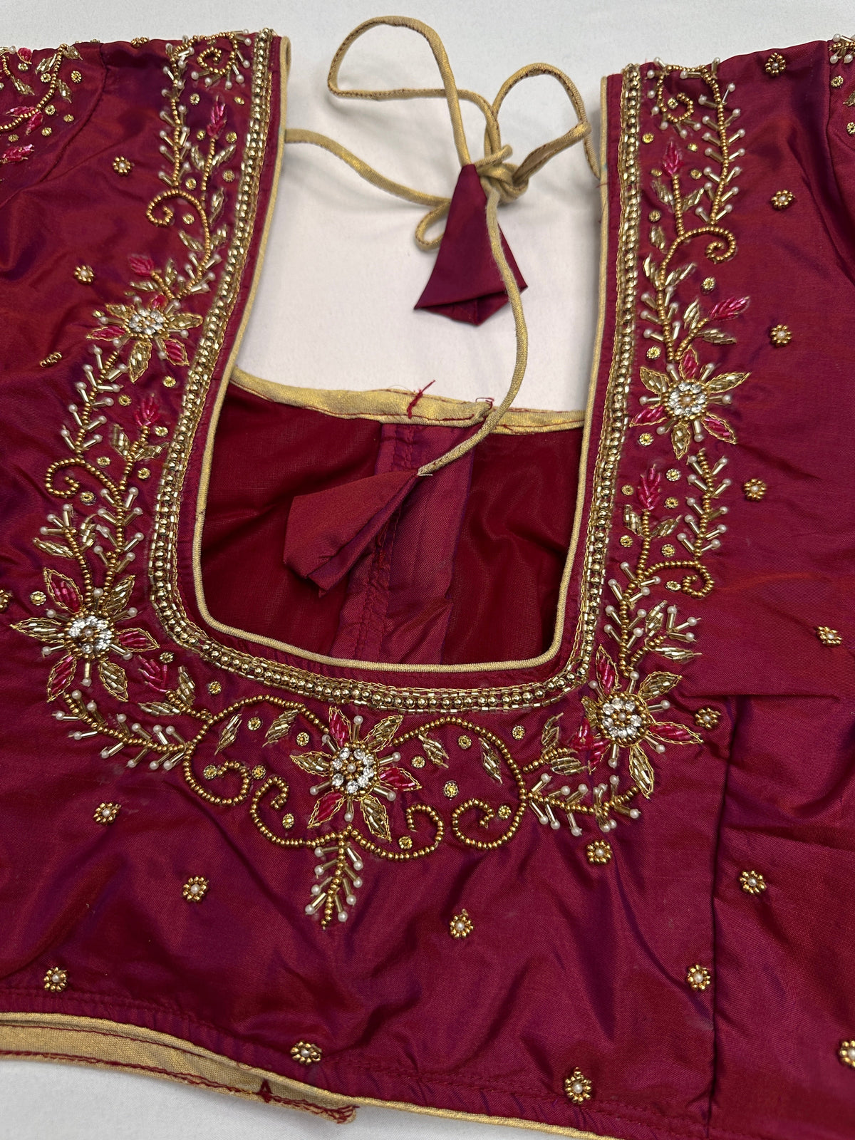 Maroon Red Silk Maggam Aari Blouse