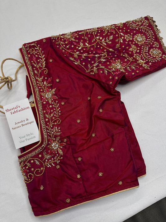 Maroon Red Silk Maggam Aari Blouse