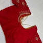 Red Silk Pearl Maggam Aari Blouse