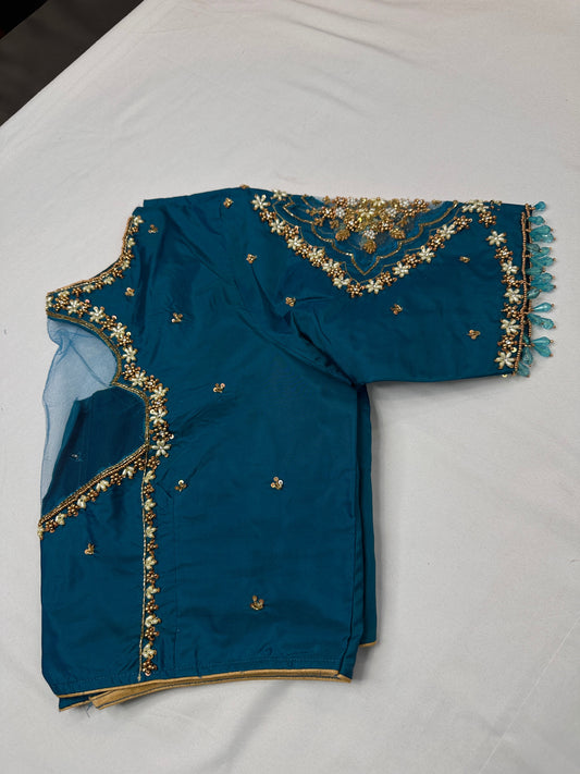 Blue Silk Maggam Aari Blouse