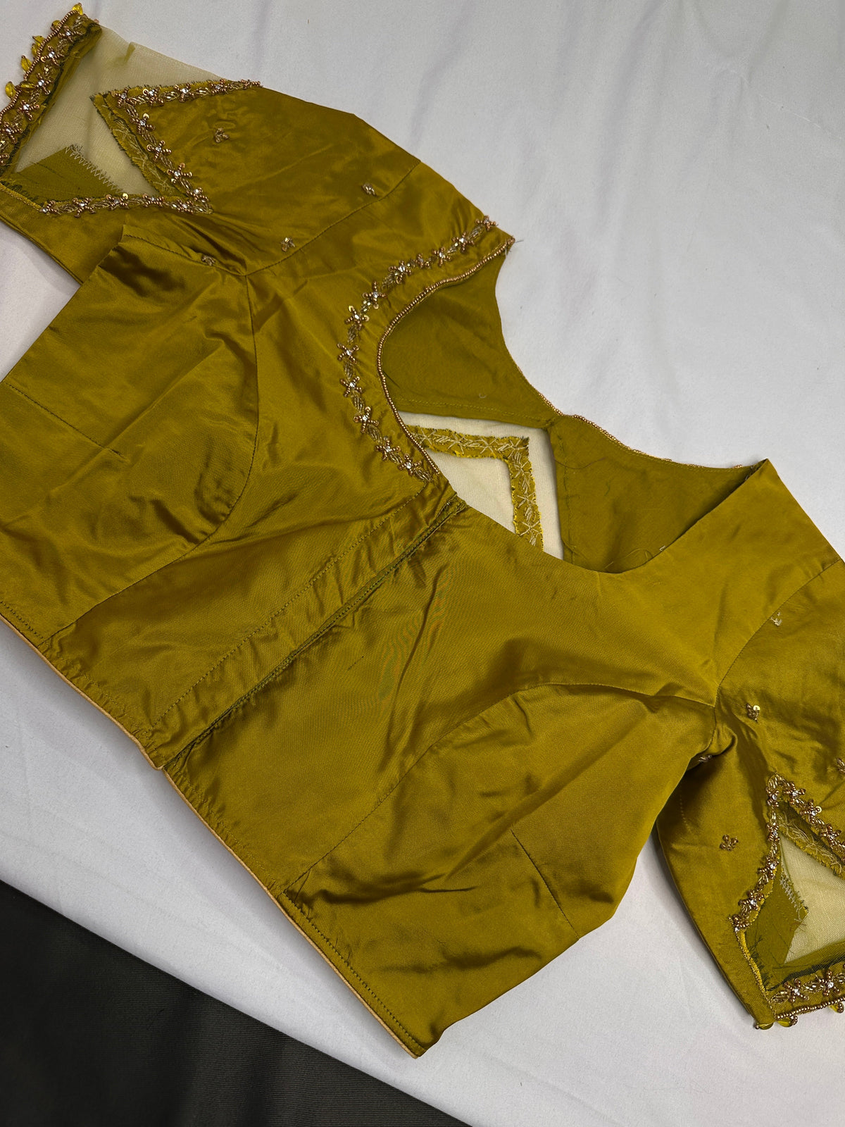 Green Net Silk Maggam Aari Blouse