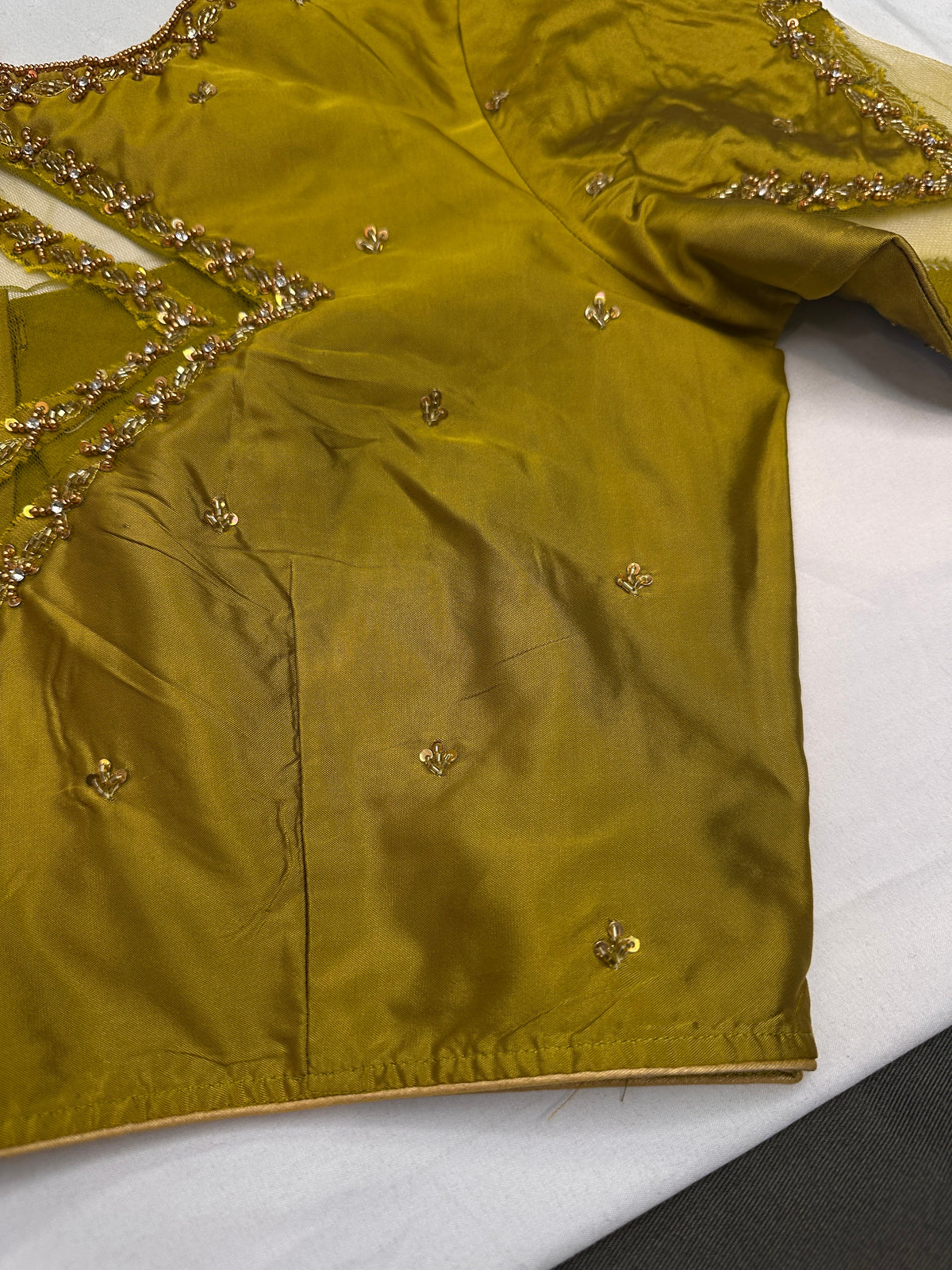Green Net Silk Maggam Aari Blouse