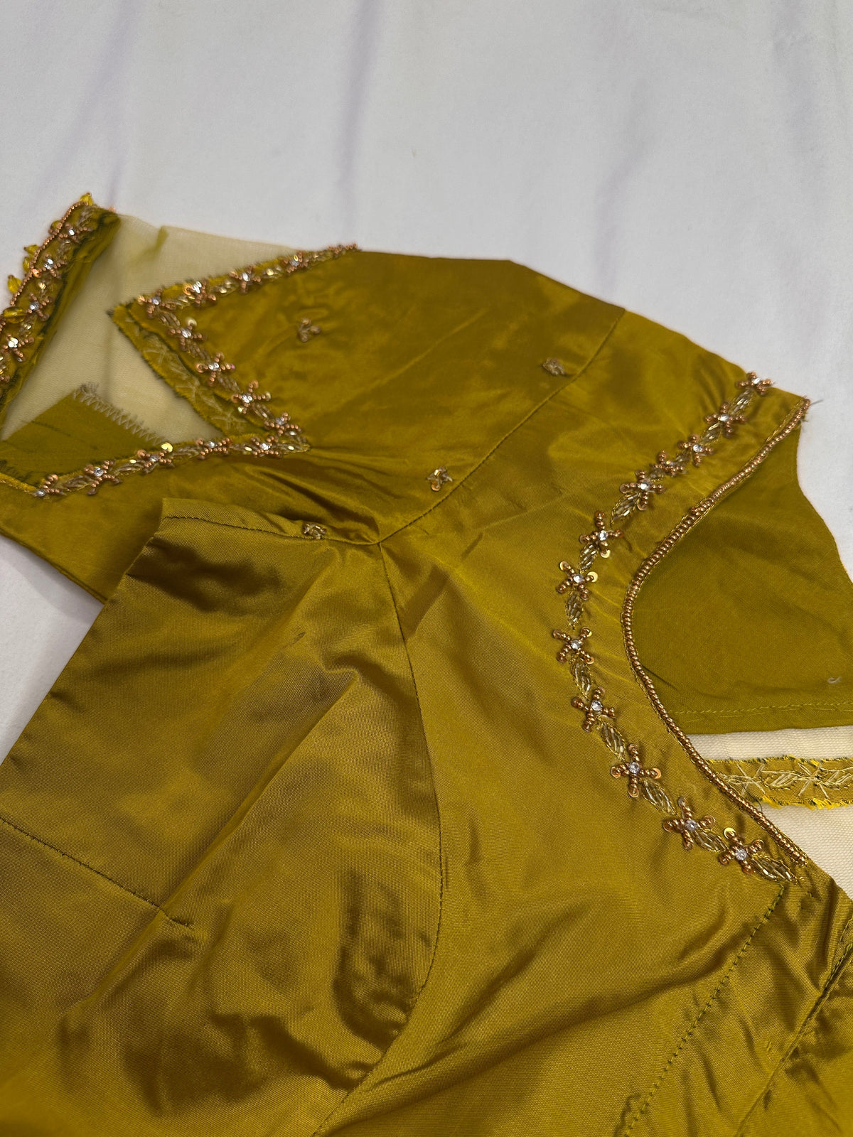 Green Net Silk Maggam Aari Blouse