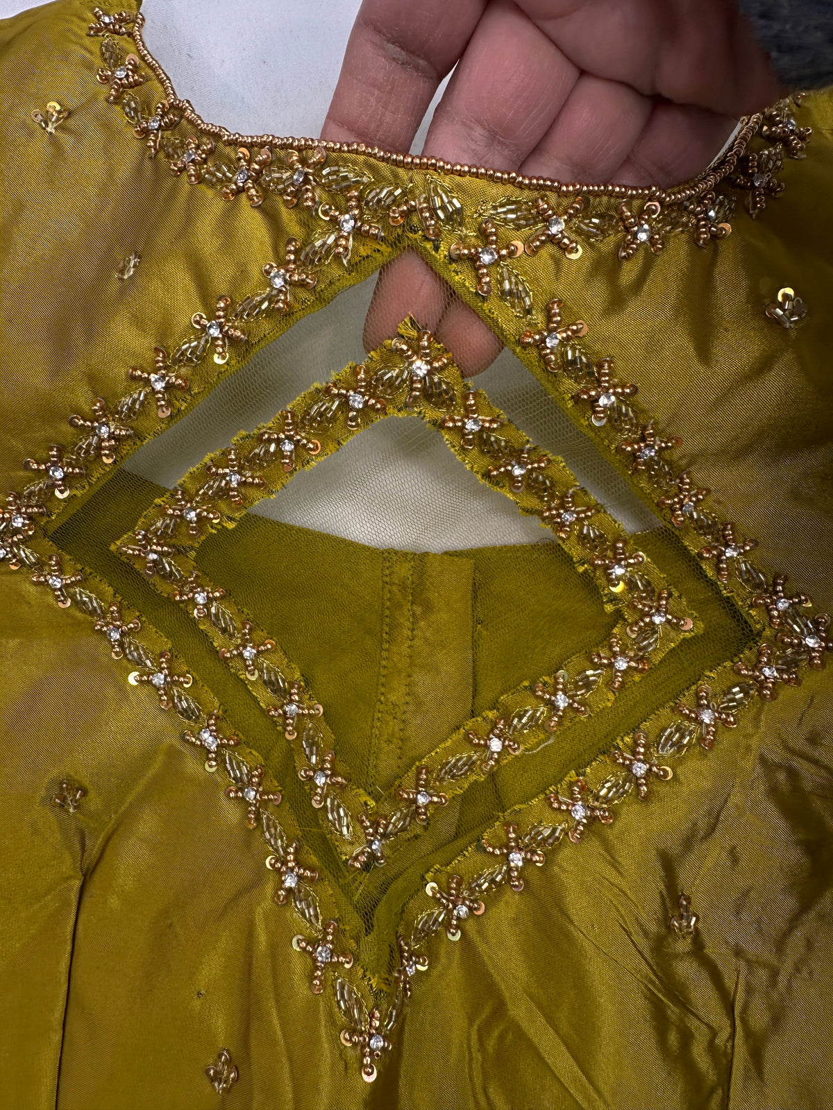 Green Net Silk Maggam Aari Blouse