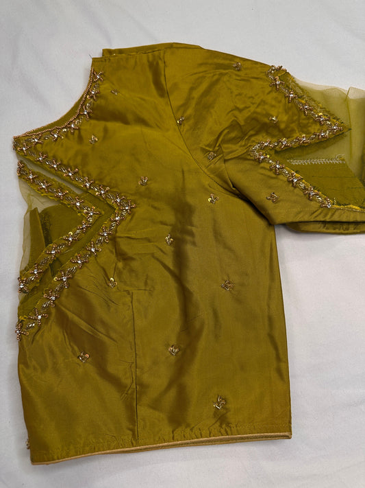 Green Net Silk Maggam Aari Blouse