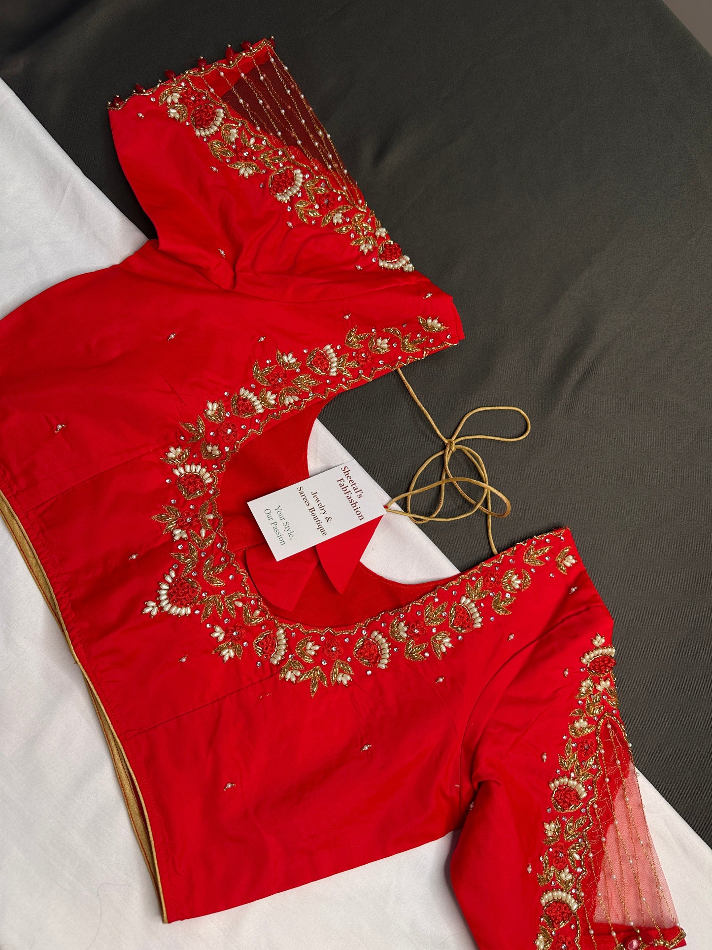Red Net Silk Maggam Aari Blouse