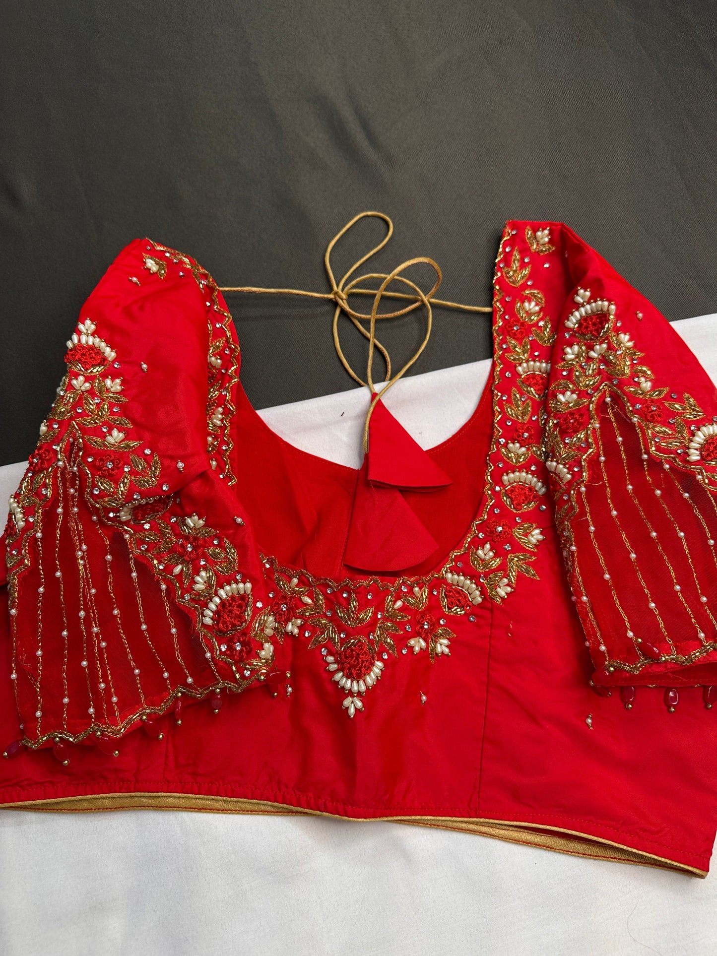 Red Net Silk Maggam Aari Blouse