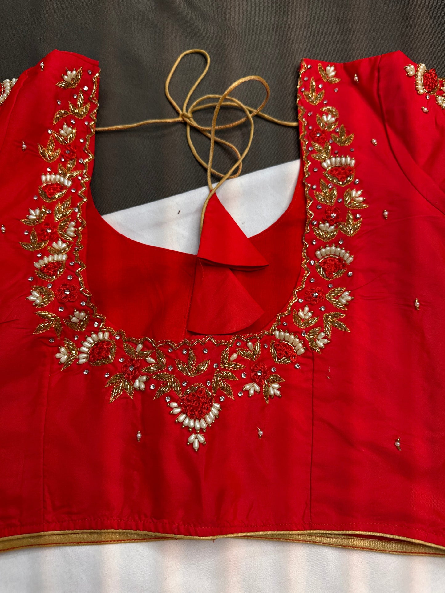 Red Net Silk Maggam Aari Blouse