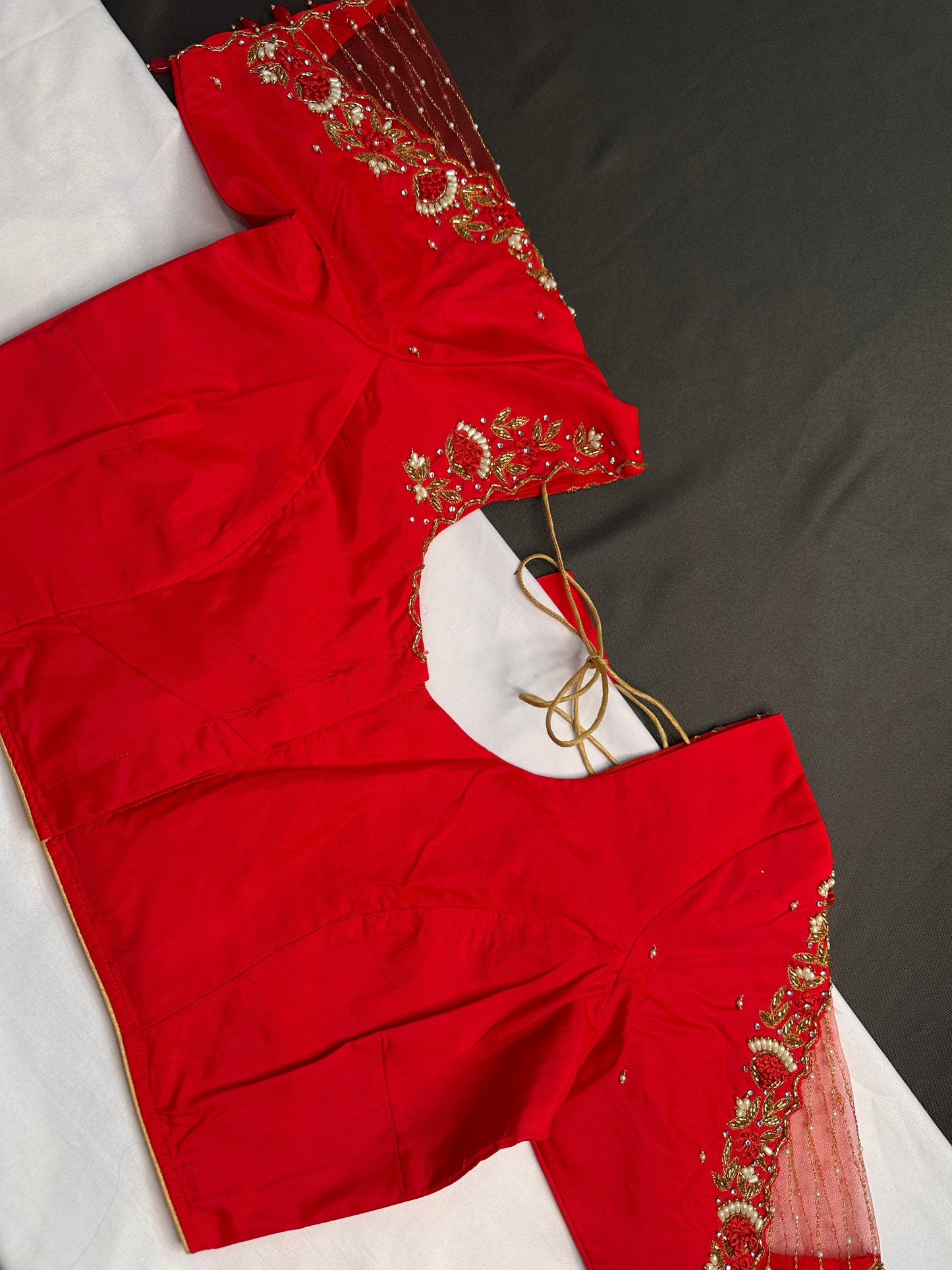Red Net Silk Maggam Aari Blouse