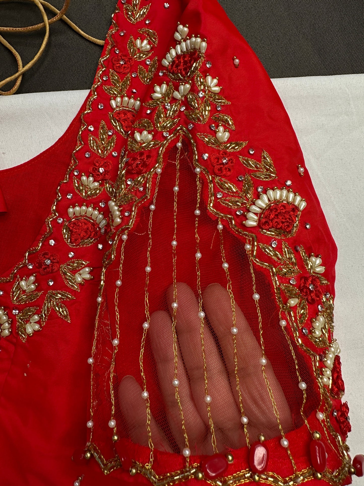 Red Net Silk Maggam Aari Blouse