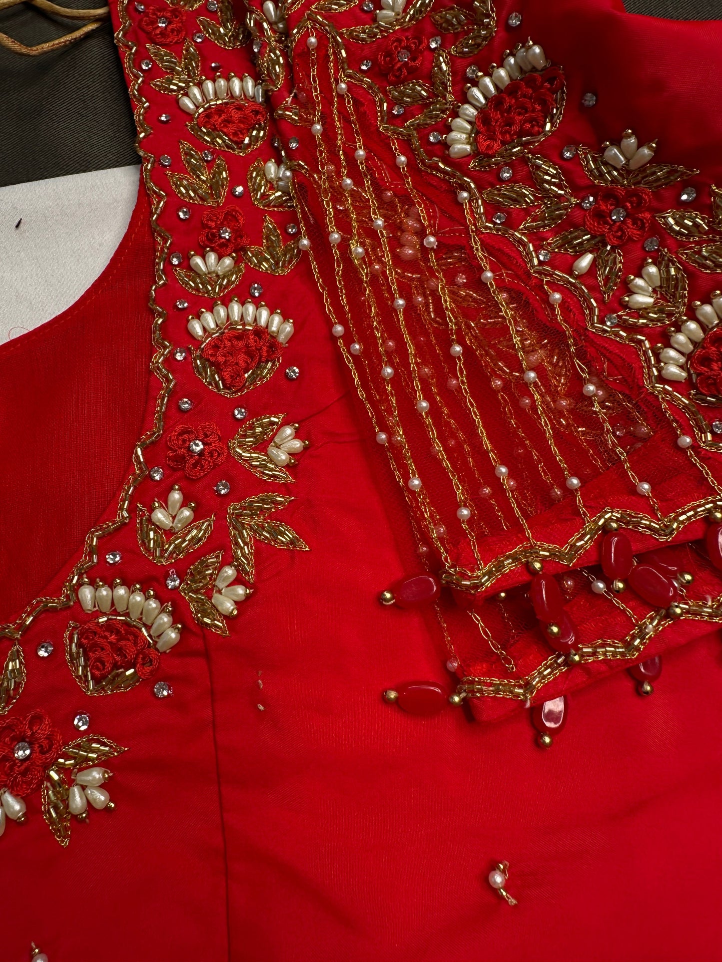Red Net Silk Maggam Aari Blouse