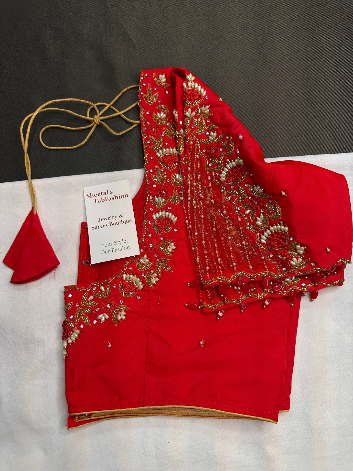 Red Net Silk Maggam Aari Blouse
