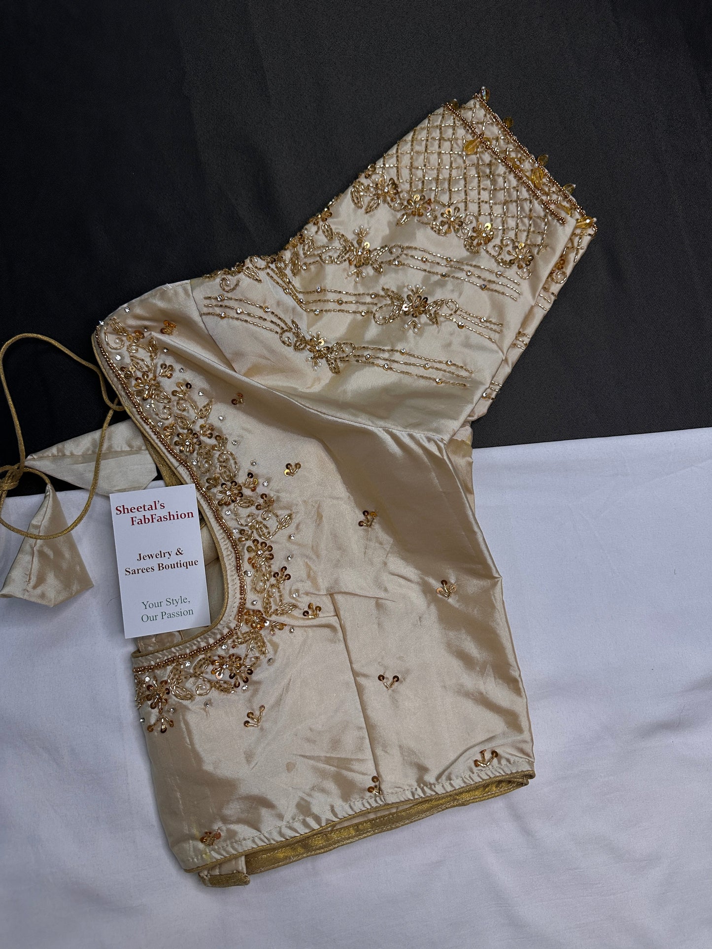 Cream Beigh Silk Maggam Aari Blouse
