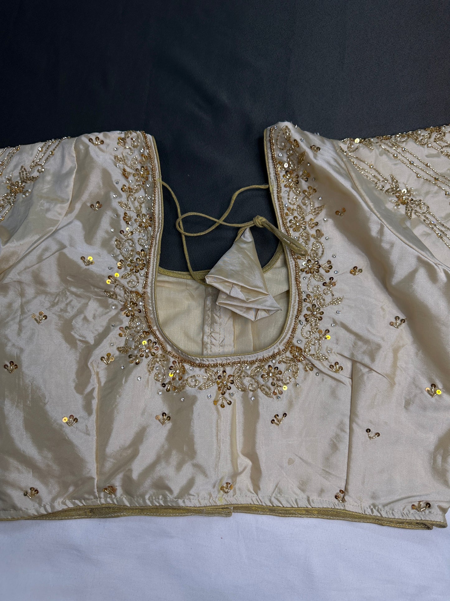 Cream Beigh Silk Maggam Aari Blouse