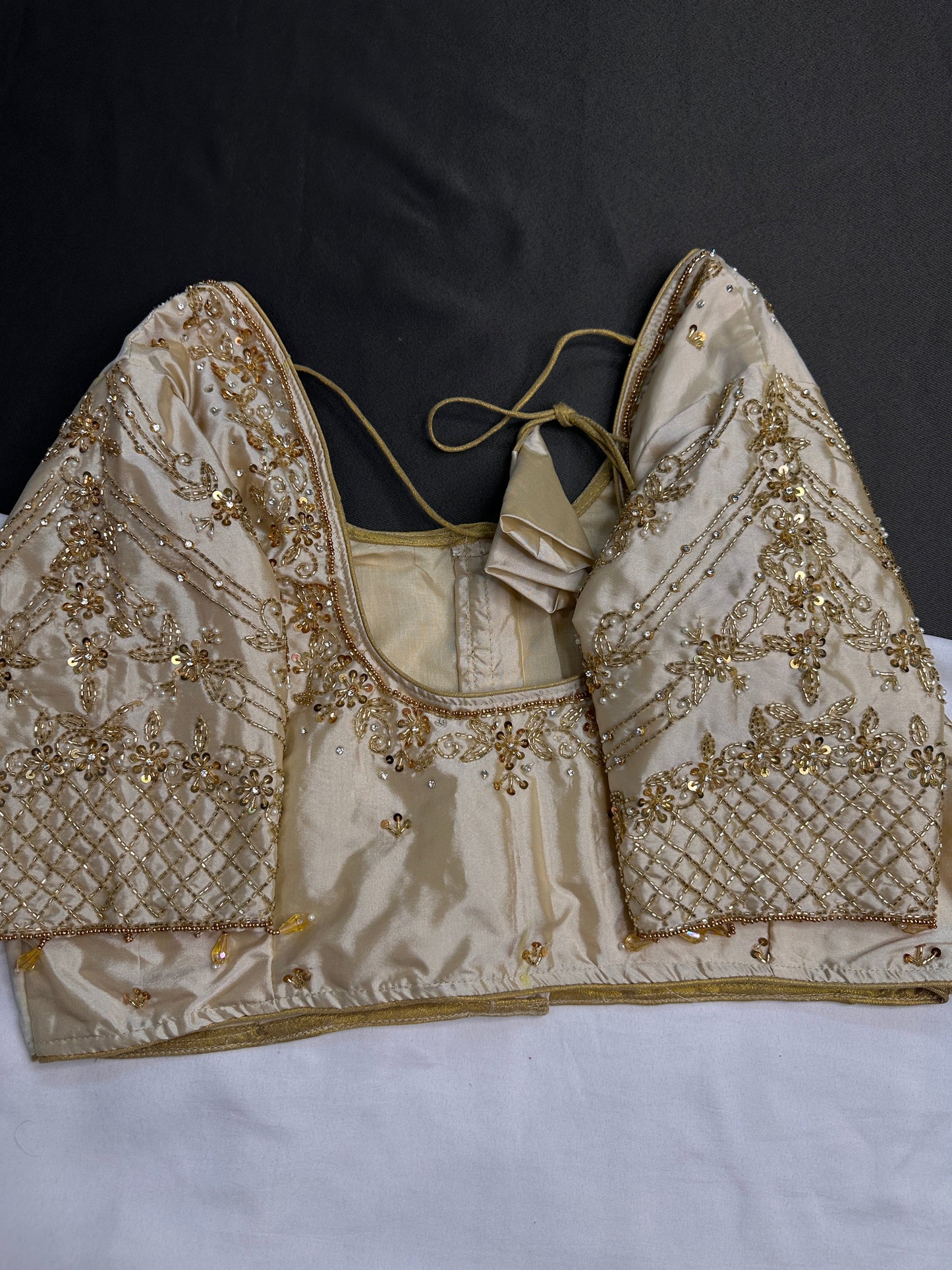Cream Beigh Silk Maggam Aari Blouse