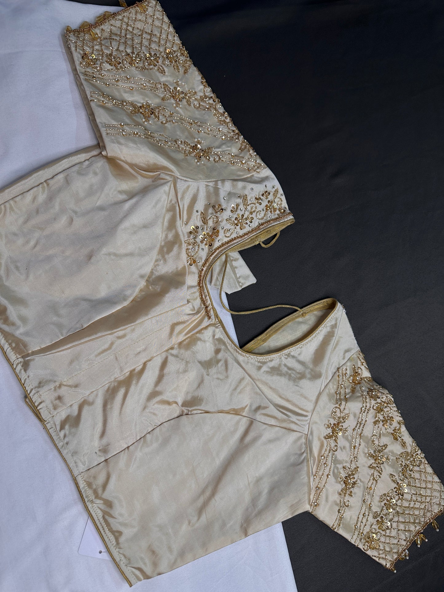 Cream Beigh Silk Maggam Aari Blouse