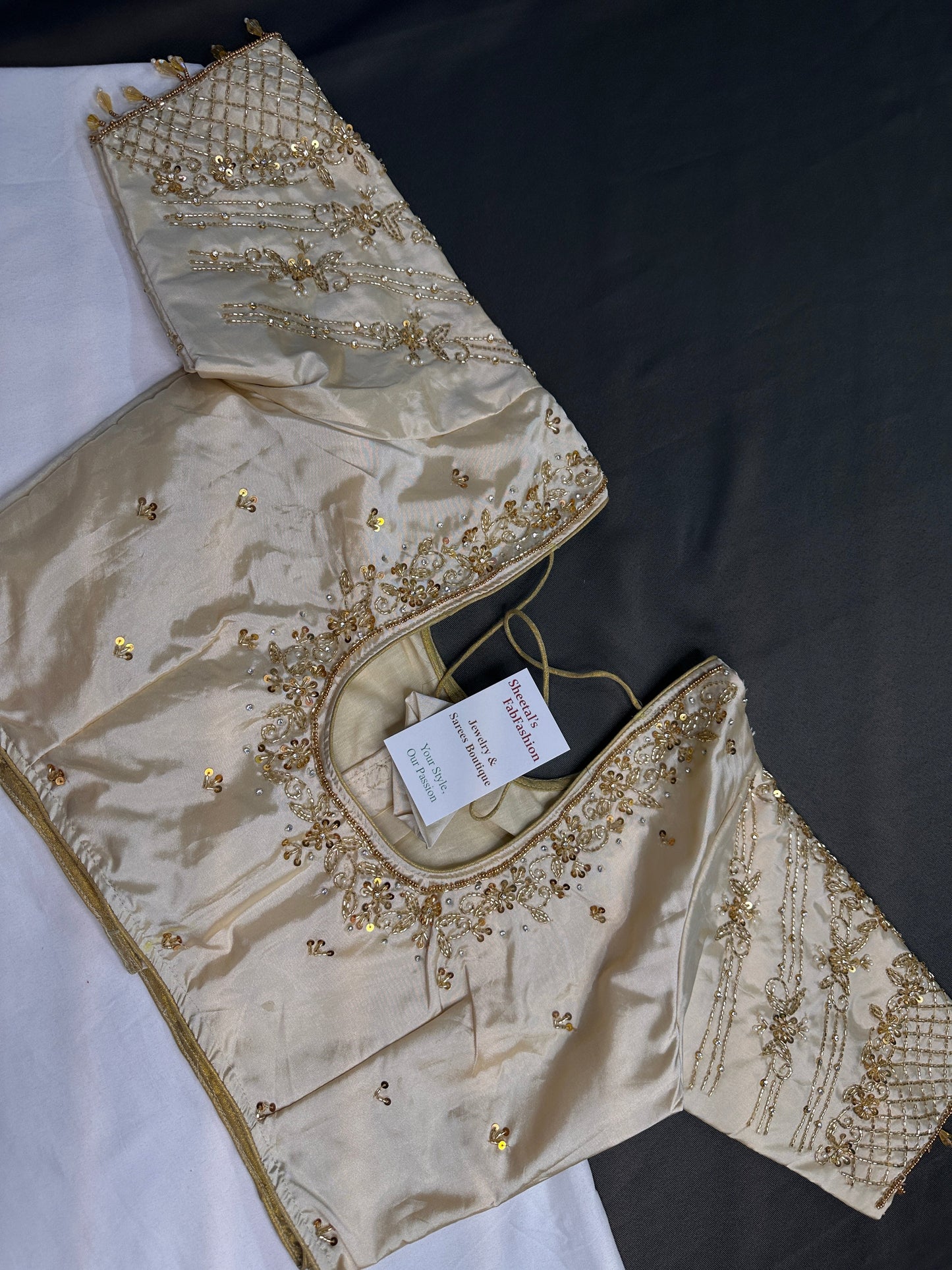 Cream Beigh Silk Maggam Aari Blouse