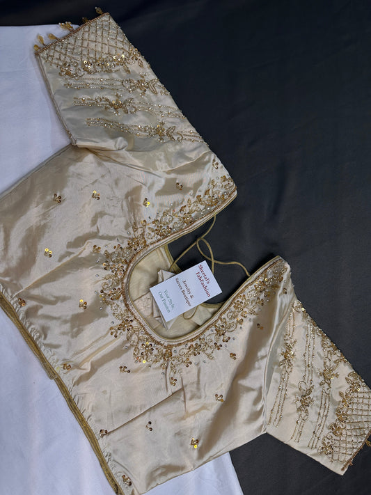 Cream Beigh Silk Maggam Aari Blouse