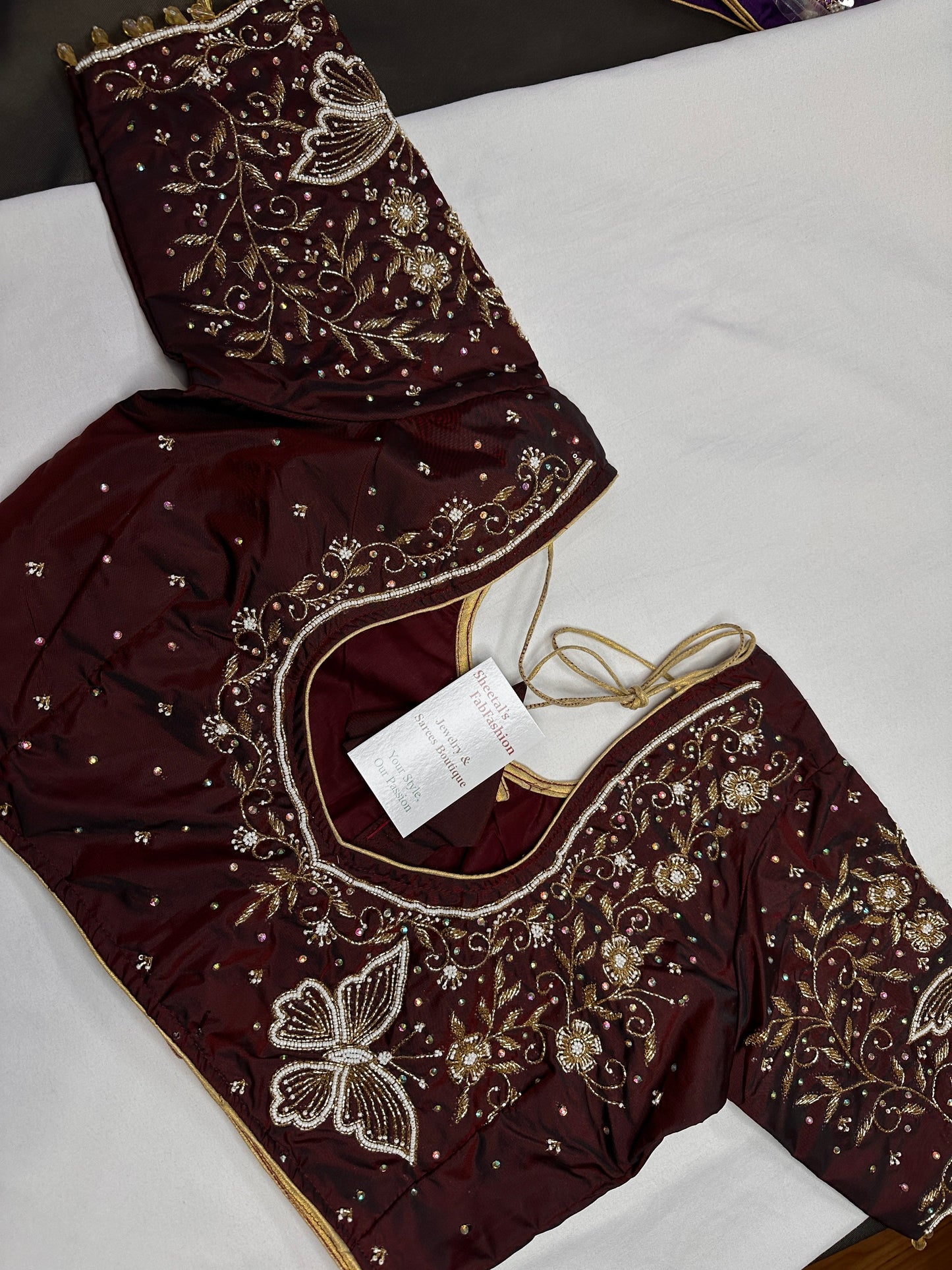 Brown Butterfly Silk Maggam Aari Blouse