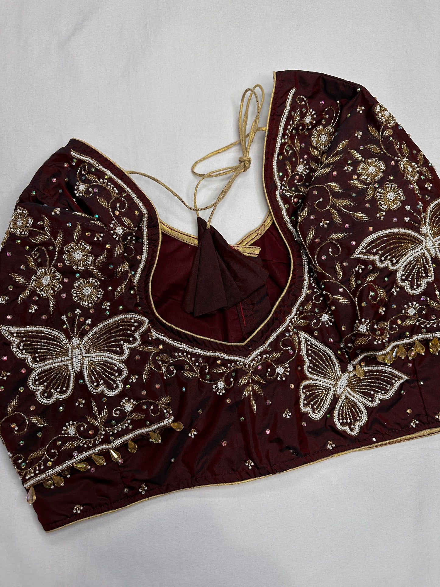 Brown Butterfly Silk Maggam Aari Blouse