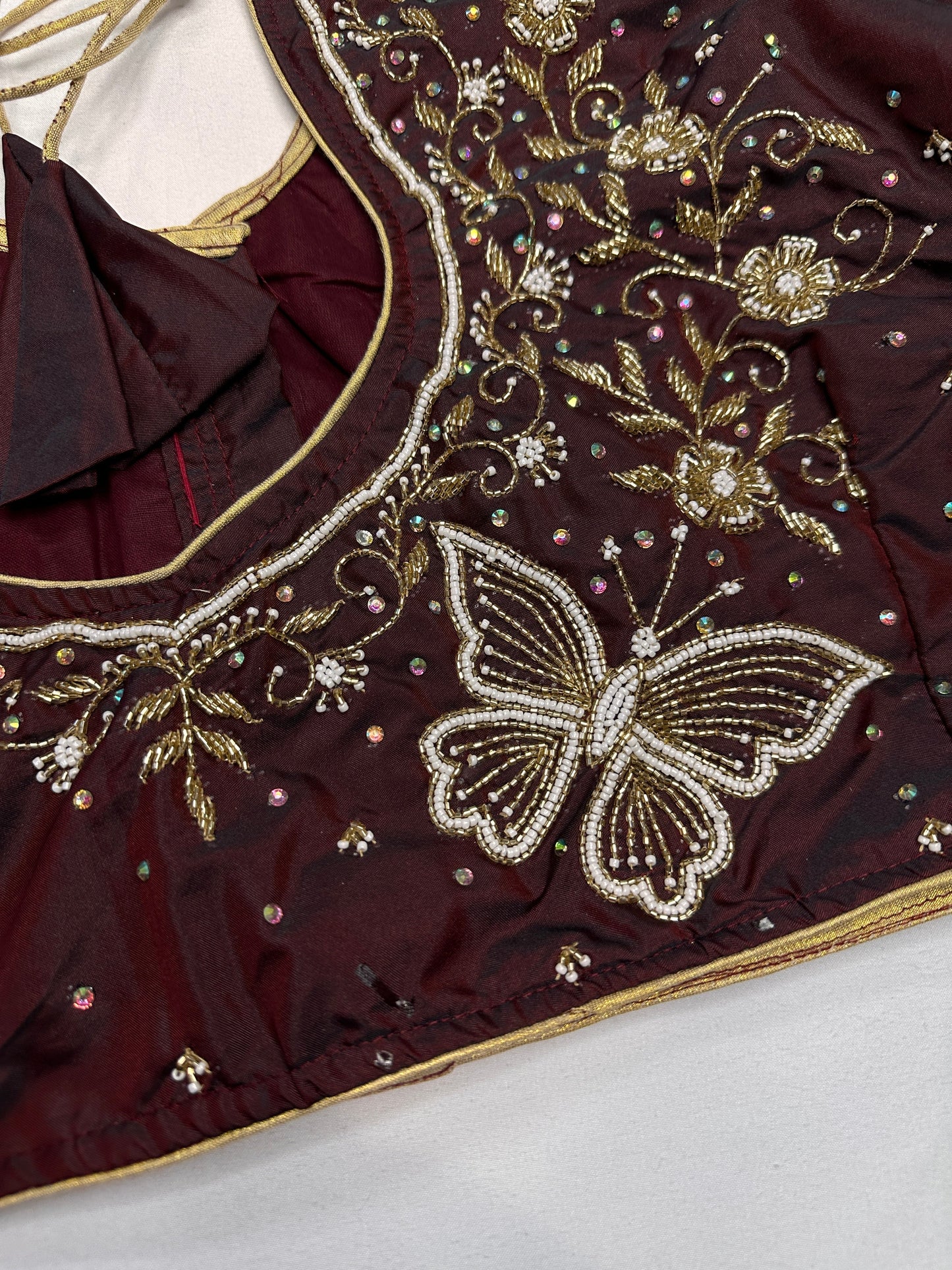 Brown Butterfly Silk Maggam Aari Blouse