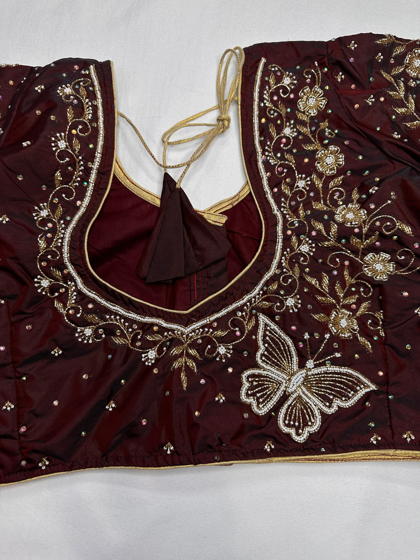 Brown Butterfly Silk Maggam Aari Blouse