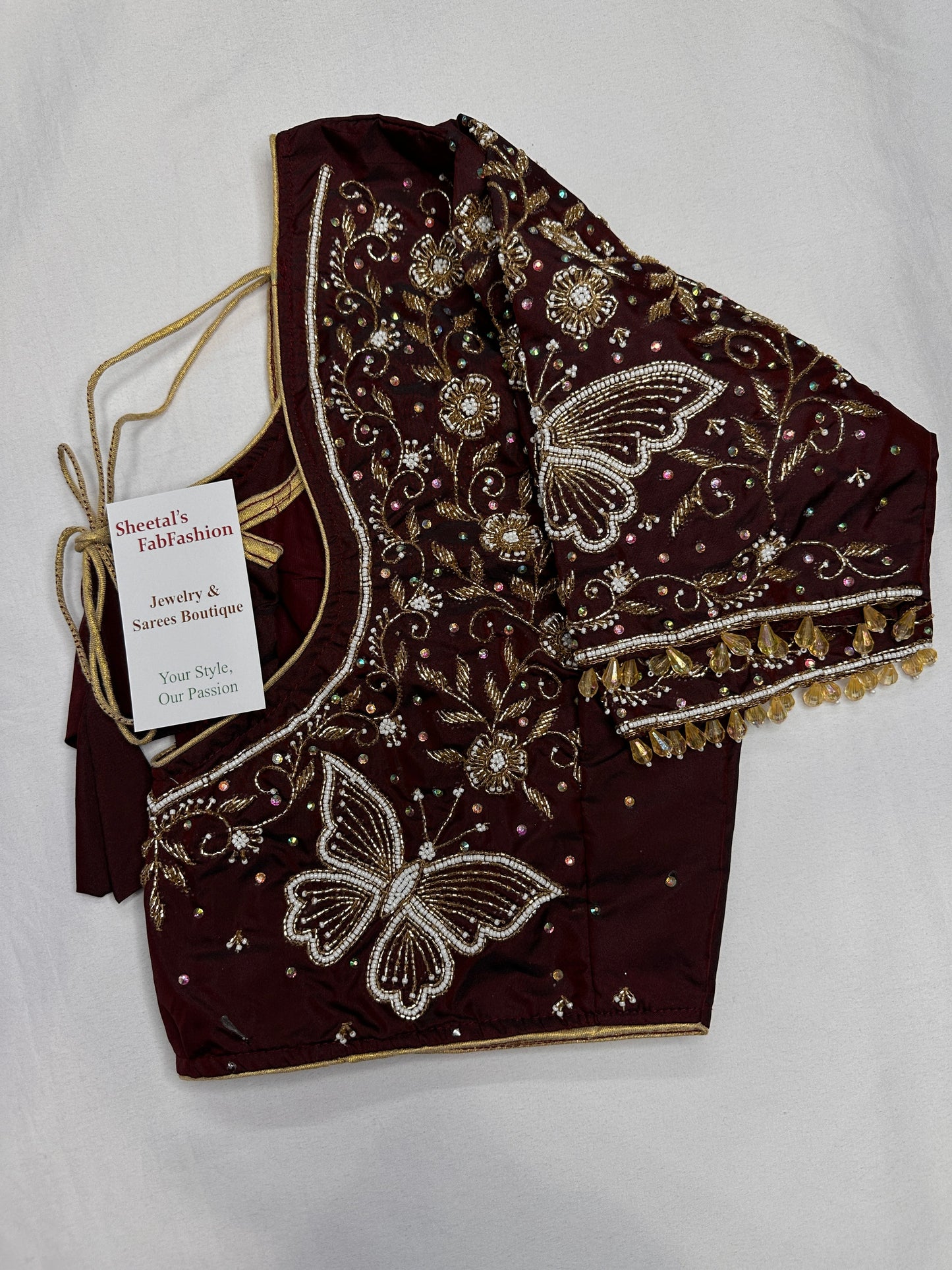 Brown Butterfly Silk Maggam Aari Blouse