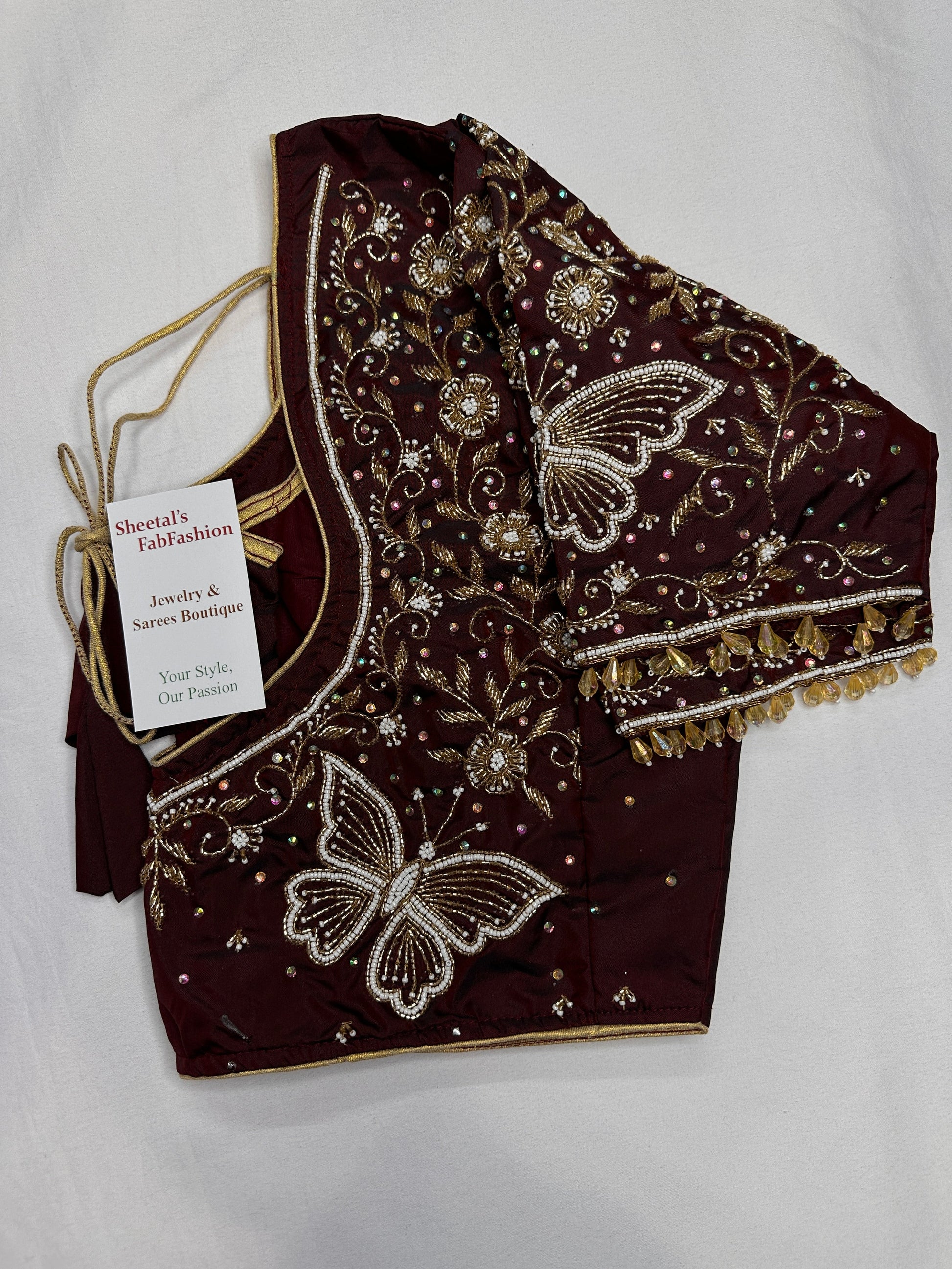 Brown Butterfly Silk Maggam Aari Blouse