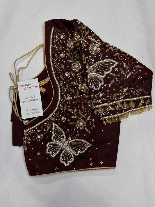 Brown Butterfly Silk Maggam Aari Blouse
