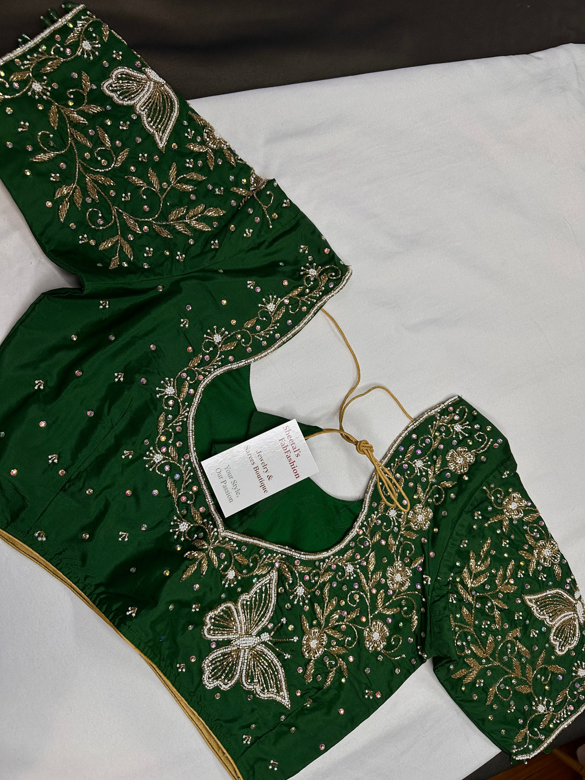 Green Butterfly Silk Maggam Aari Blouse