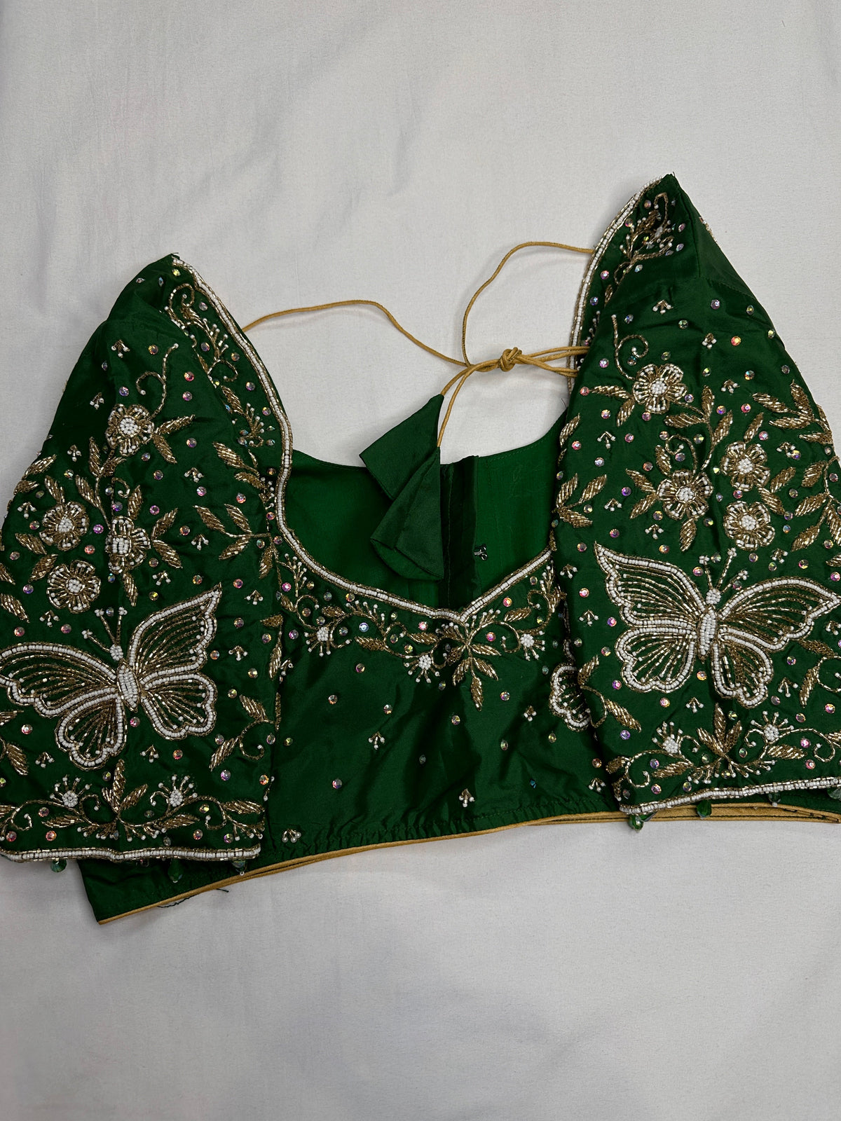 Green Butterfly Silk Maggam Aari Blouse