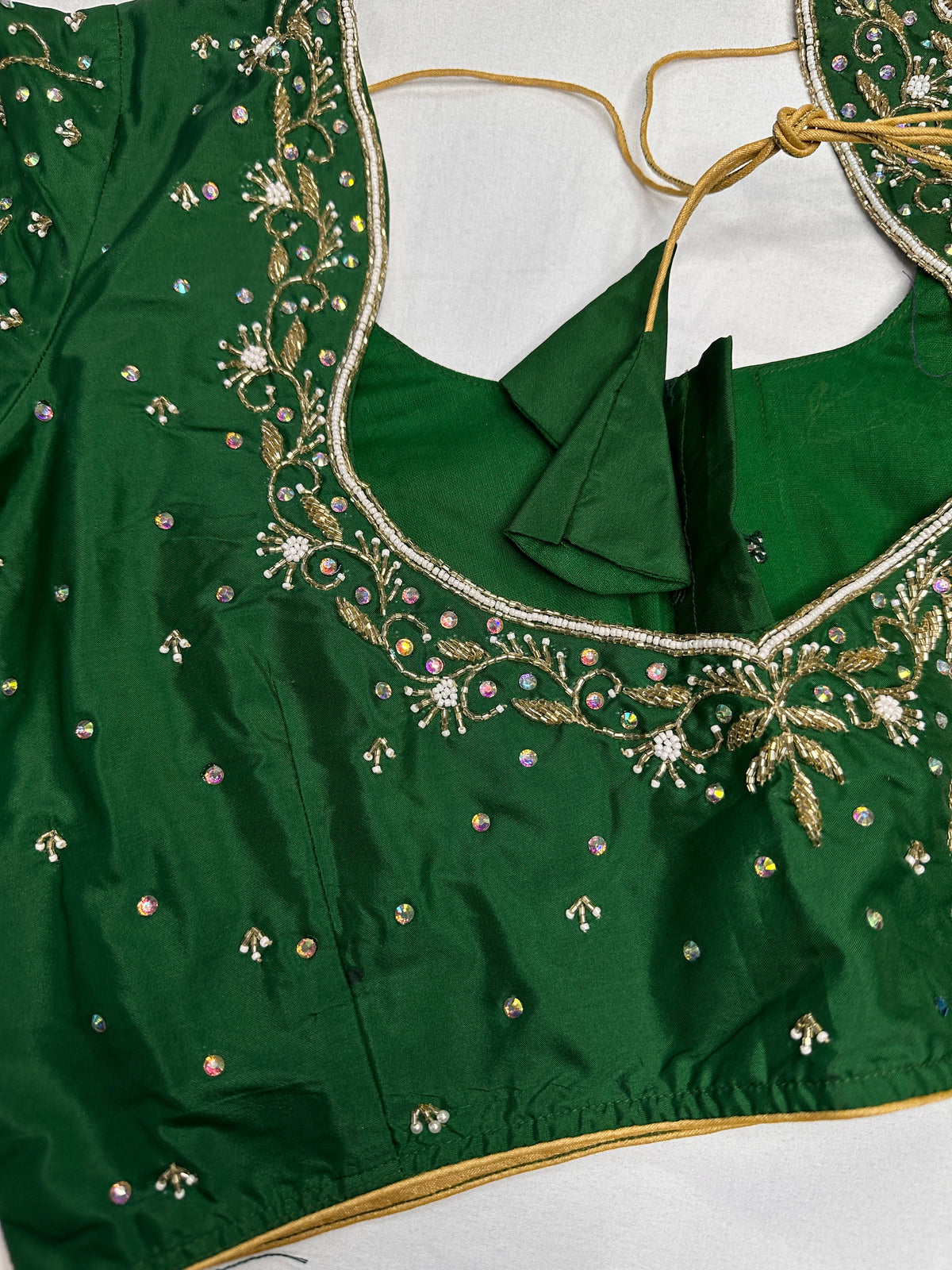 Green Butterfly Silk Maggam Aari Blouse