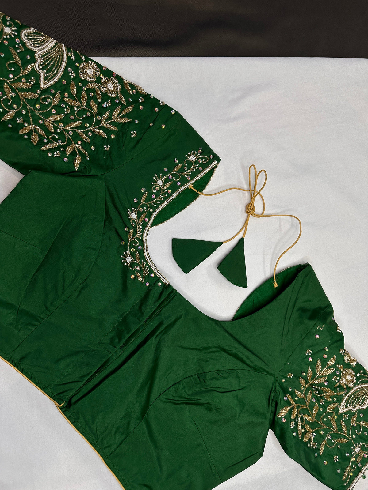Green Butterfly Silk Maggam Aari Blouse