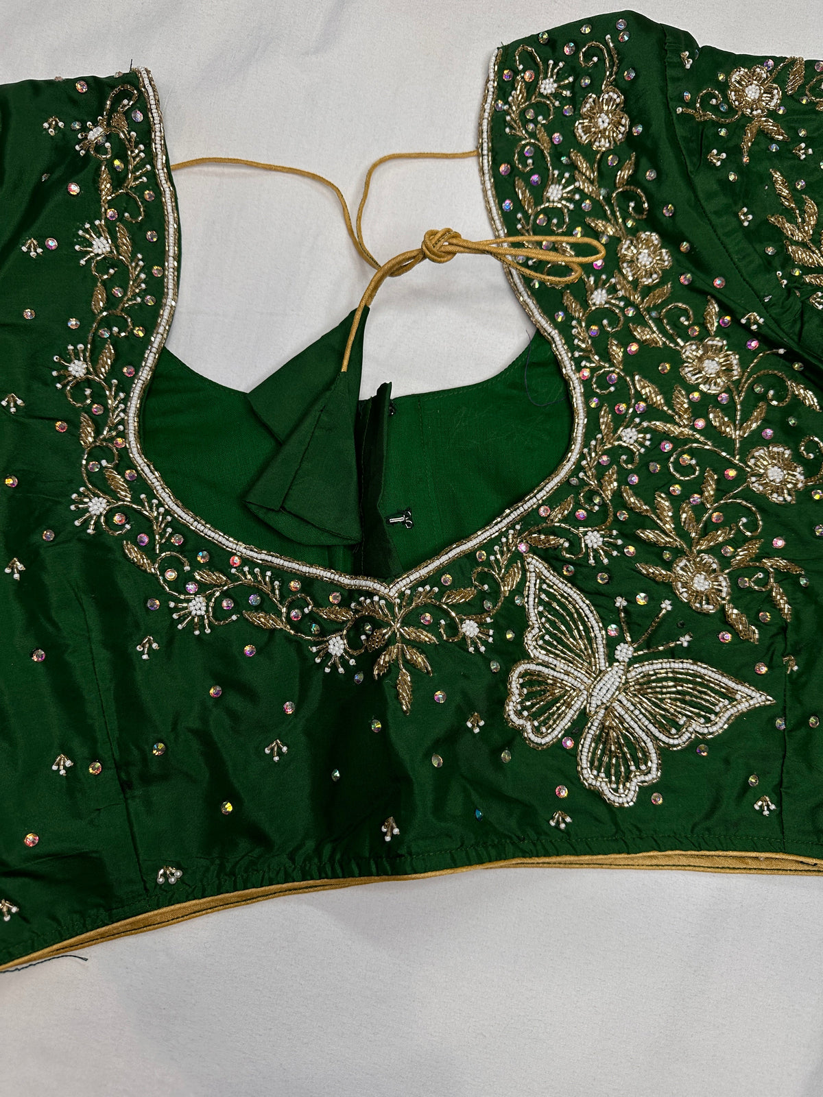 Green Butterfly Silk Maggam Aari Blouse