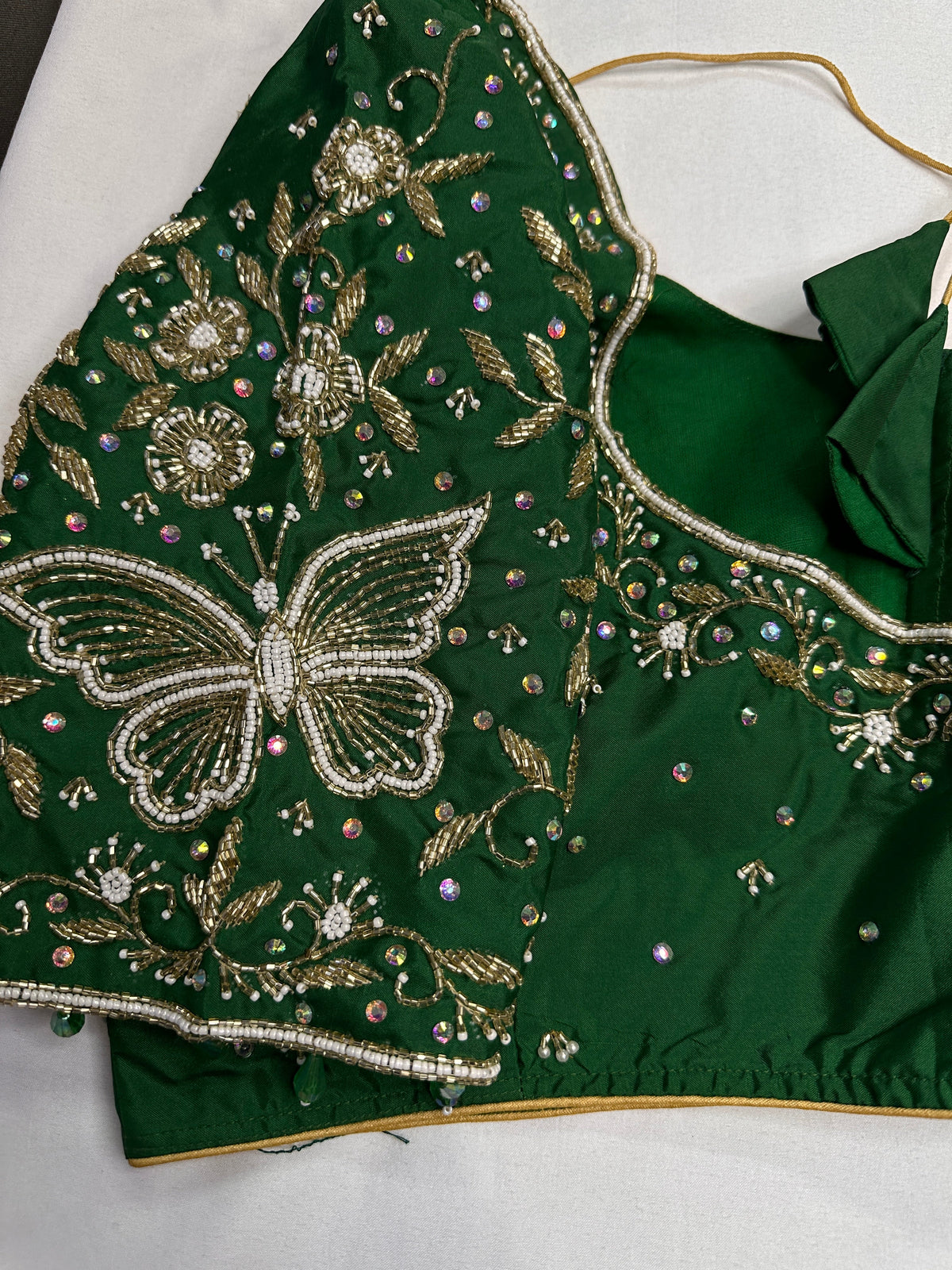 Green Butterfly Silk Maggam Aari Blouse
